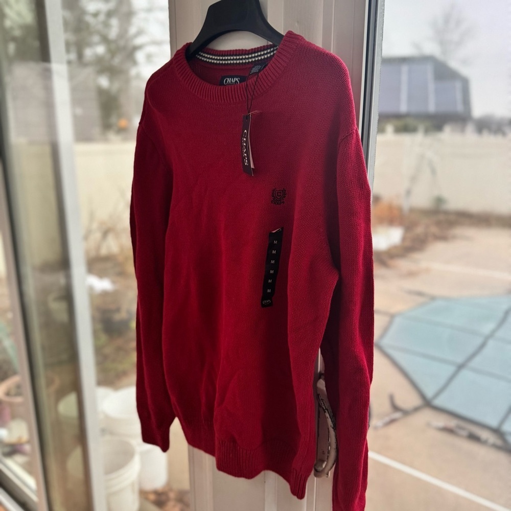 NWT Chaps Men's M Medium Red Cotton Knit Crew Neck Sweater Pullover Classic Fit - Picture 8 of 13